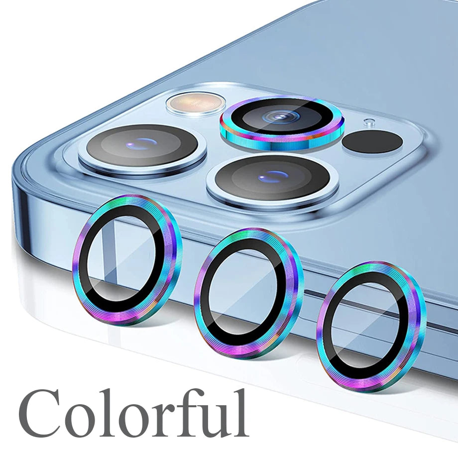 Camera Lens Protector For iPhone 11 12 13 14 15 Pro Max Mini 9H Tempered Glass Screen Protector Cover Film 14/15 Plus Metal Ring