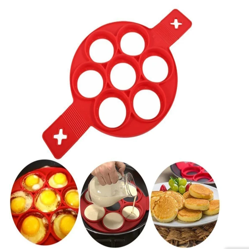 Silicone Pancake Maker Multiple Shapes 7 Holes Nonstick Baking Mold Ring Fried Egg Molds for Family Cooking Kitchenware Gadgets