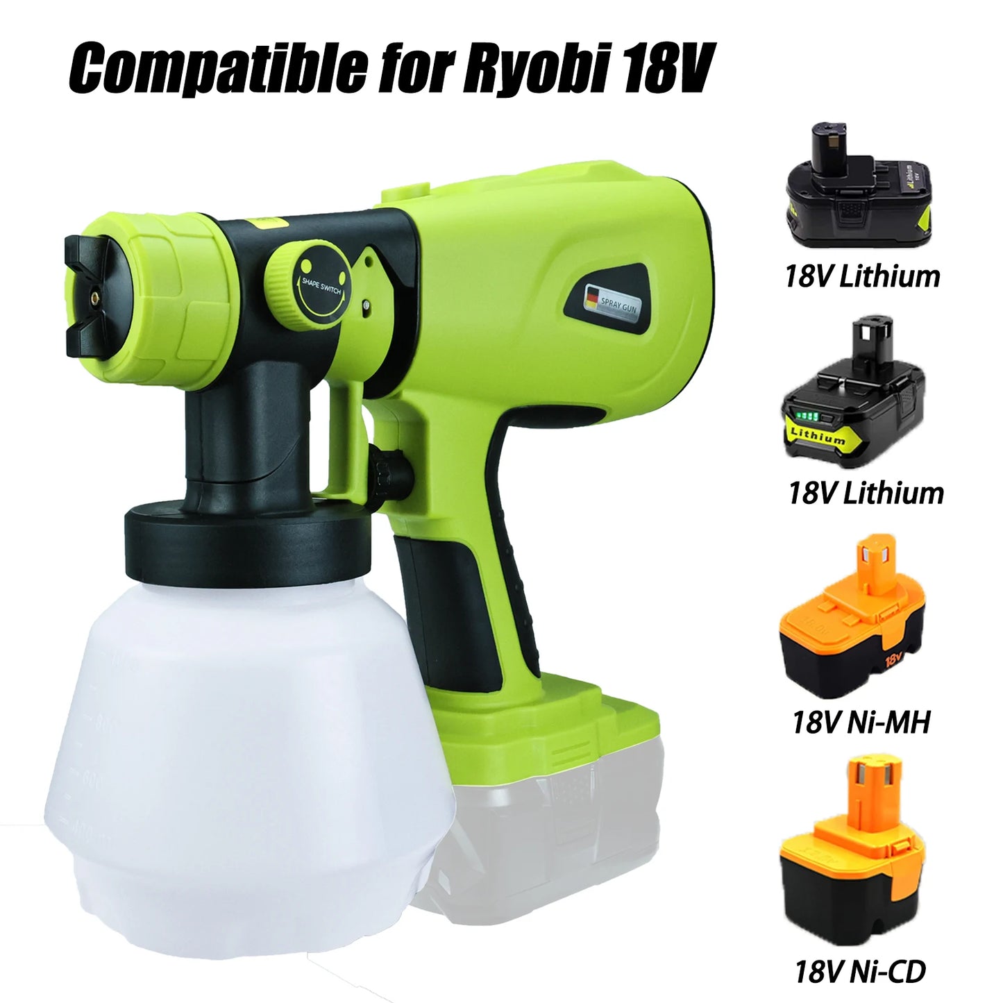 1000ml Cordless Electric Spray Gun for Ryobi 18V Battery Auto Furniture Coating Airbrush Portable Paint Sprayer