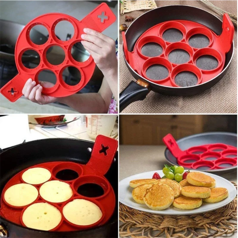 Silicone Pancake Maker Multiple Shapes 7 Holes Nonstick Baking Mold Ring Fried Egg Molds for Family Cooking Kitchenware Gadgets