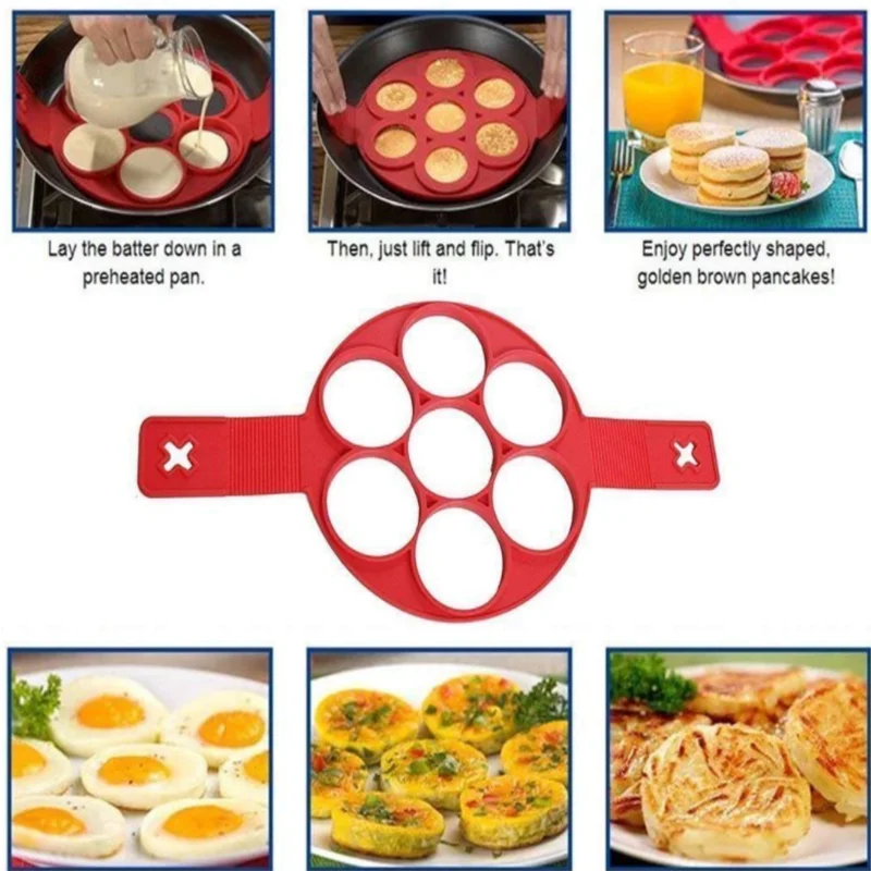 Silicone Pancake Maker Multiple Shapes 7 Holes Nonstick Baking Mold Ring Fried Egg Molds for Family Cooking Kitchenware Gadgets