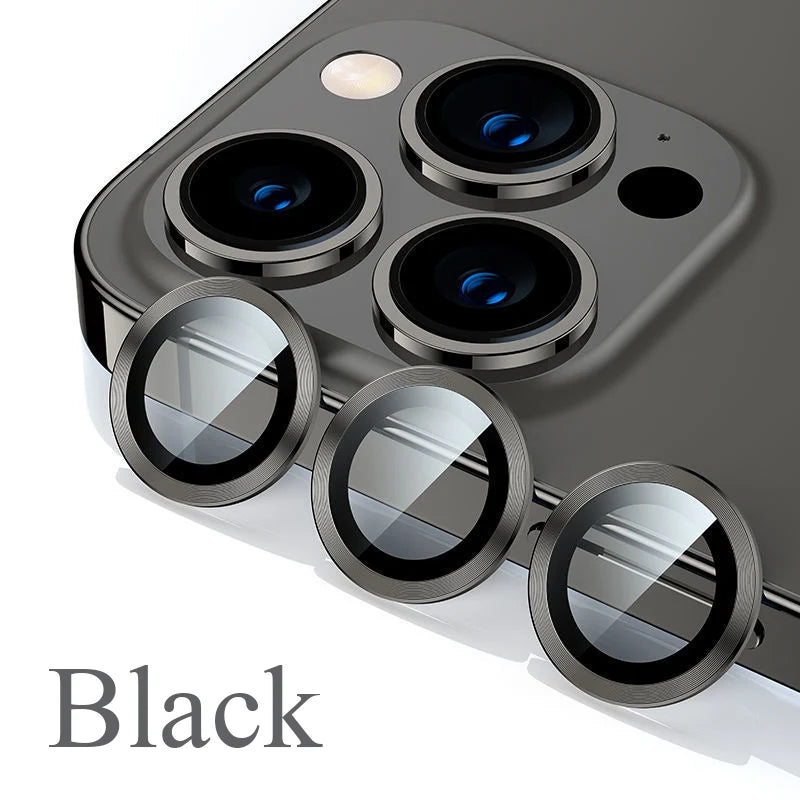 Camera Lens Protector For iPhone 11 12 13 14 15 Pro Max Mini 9H Tempered Glass Screen Protector Cover Film 14/15 Plus Metal Ring